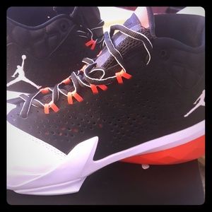 Jordans black and orange and white